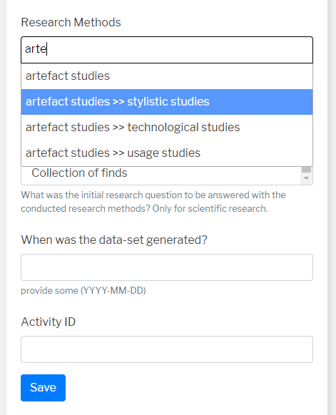 Picture 2. Controlled vocabularies in IAD curation interface